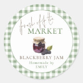 Market Sage Gingham Bruiloft Blackberryjam Ronde Sticker (Voorkant)