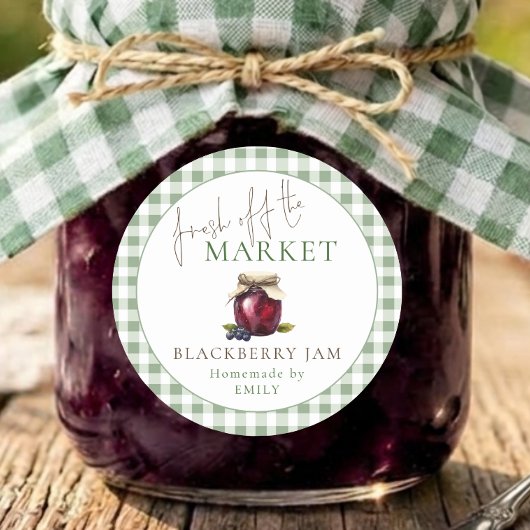Market Sage Gingham Bruiloft Blackberryjam Ronde Sticker