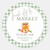 Market Sage Gingham Bruiloft Feest Peach Jam Ronde Sticker (Voorkant)