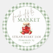 Market Sage Gingham Bruiloftsdiner Aardbeienjam Ronde Sticker (Voorkant)