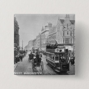 Market Street, Manchester, c.1910 Vierkante Button 5,1 Cm