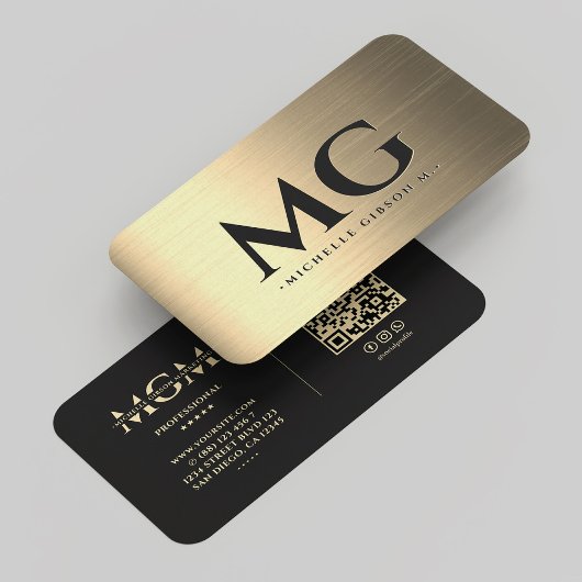 Marketing Black Faux Gold Monogram Elegant Modern Visitekaartje