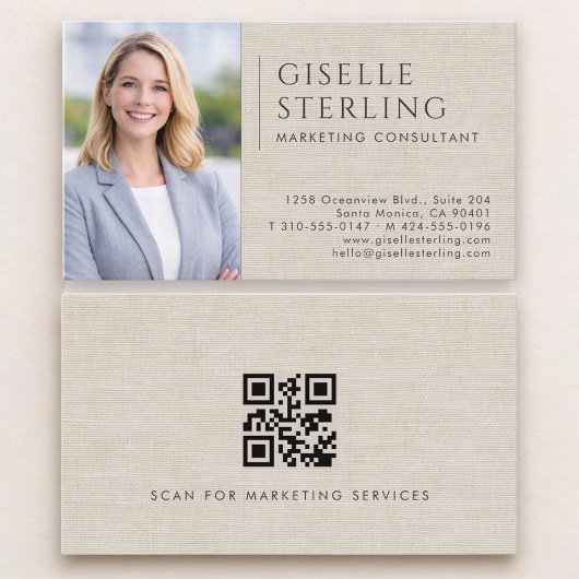 Marketing Consultant Linen Photo QR Code Visitekaartje
