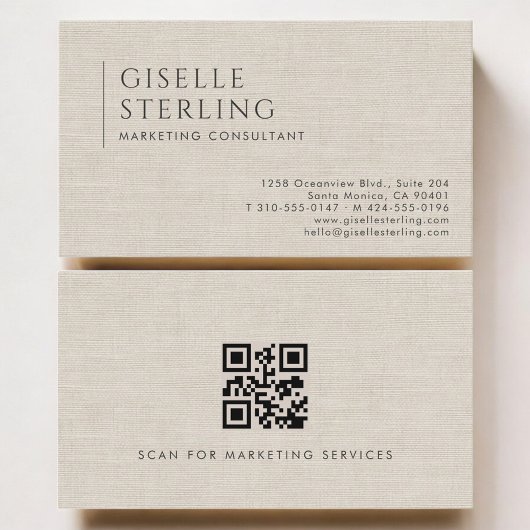 Marketing Consultant Luxury Neutral Linen QR Code Visitekaartje