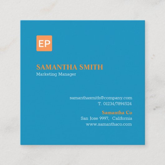 Marketing Manager Blue en Oranje Vierkante Visitekaartje (Voorkant)