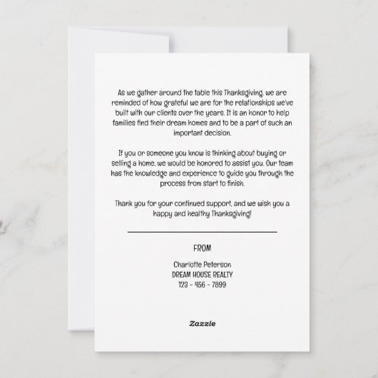 Marketing of Pop van de Thanksgiving van onroerend Feestdagenkaart (Achterkant)