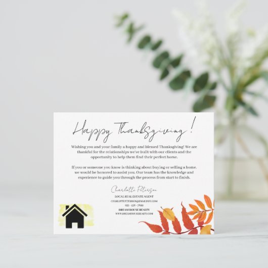 Marketing van de Thanksgiving van Real Estate Real Feestdagenkaart (Staand voorkant)