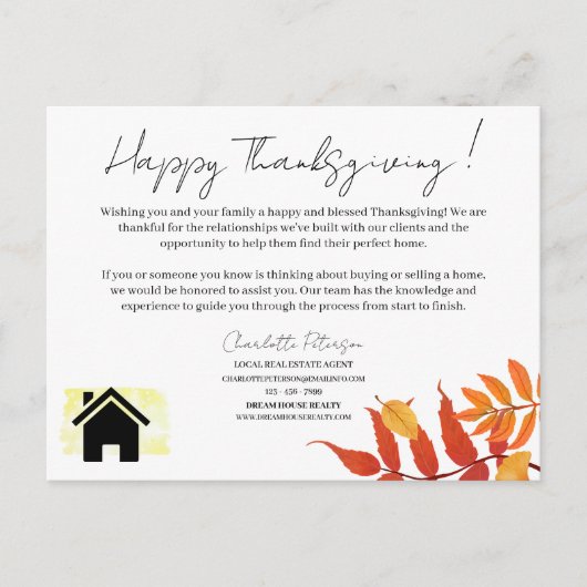 Marketing van de Thanksgiving van Real Estate Real Feestdagenkaart (Voorkant)