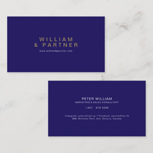 Marketings- en verkoopconsultant Navy Blue Visitekaartje (Voorkant / Achterkant)
