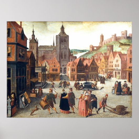 Marketplace in Bergen - Abel Grimmer Fine Art Poster (Voorkant)
