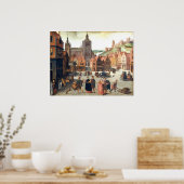 Marketplace in Bergen - Abel Grimmer Fine Art Poster (Keuken)