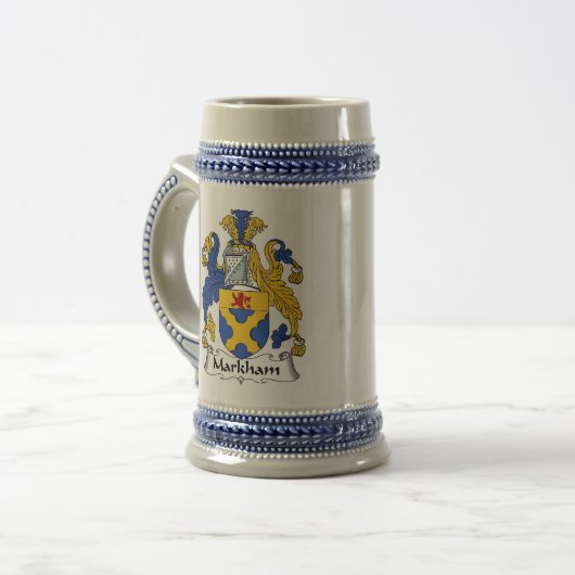 Markham Coat of Arms Stein - Family Crest Bierpul (Voorkant links)