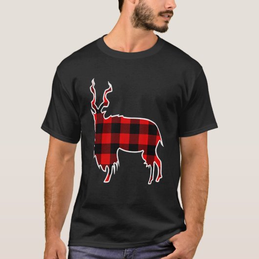 Markhor Rode Buffel Geruite Geit Kid Matchende Pyj T-shirt (Voorkant)