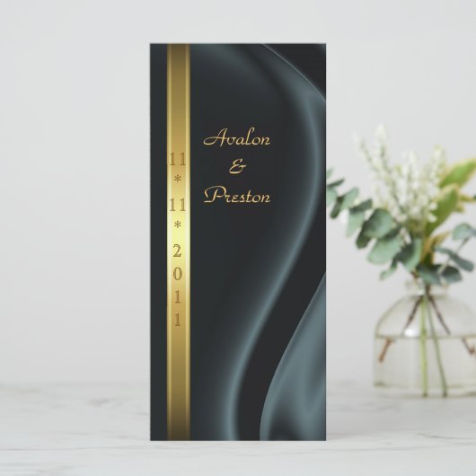Markies Black Silk Gold Wedding Programma Programmakaart (Staand voorkant)