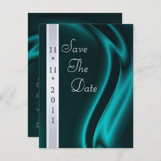 Markies Blauwgroen Silk Silver Save The Date Brief Aankondigingskaart (Voorkant / Achterkant)