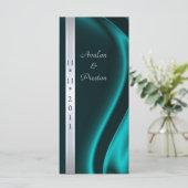 Markies Blauwgroen Silk Silver Wedding Programma Programmakaart (Staand voorkant)