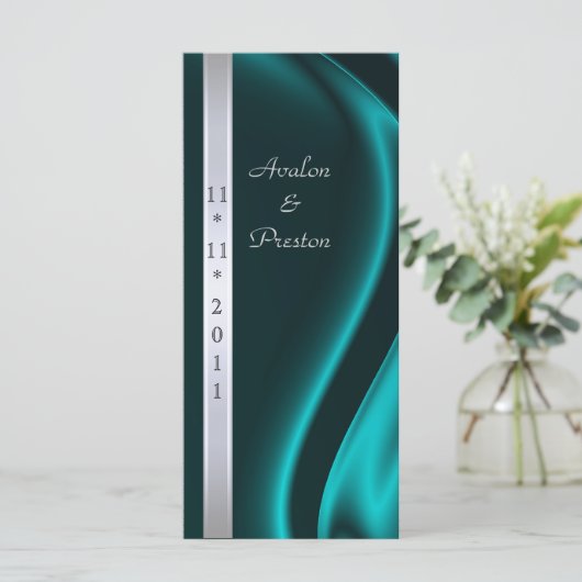 Markies Blauwgroen Silk Silver Wedding Programma Programmakaart (Staand voorkant)