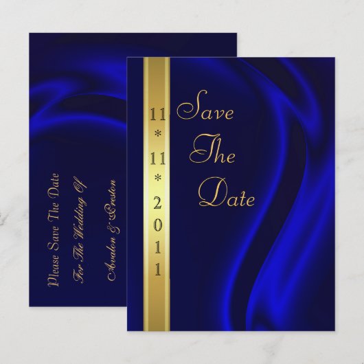 Markies Blue Silk Gold Save The Date Briefkaart (Voorkant / Achterkant)
