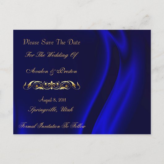 Markies Blue Silk Gold Save The Date Briefkaart (Achterkant)
