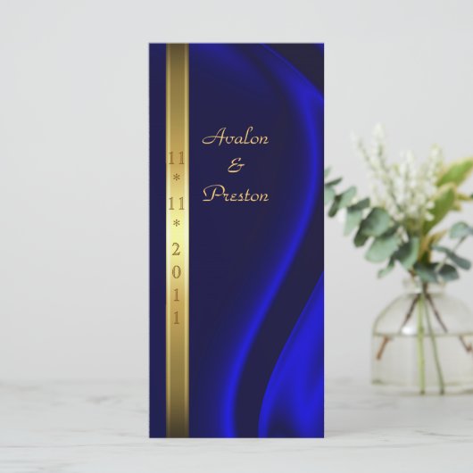 Markies Blue Silk Gold Wedding Programma Programmakaart (Staand voorkant)