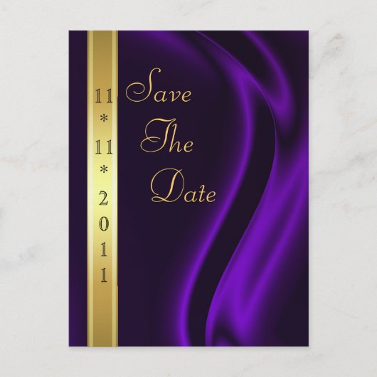 Markies Paarse Silk Gold Save The Date Briefkaart (Voorkant)
