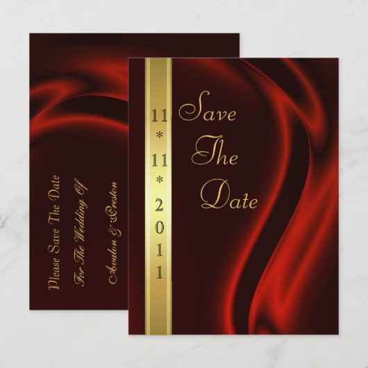 Markies Red Silk Gold Save The Date Briefkaart (Voorkant / Achterkant)