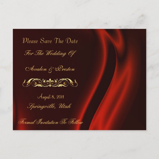 Markies Red Silk Gold Save The Date Briefkaart (Achterkant)