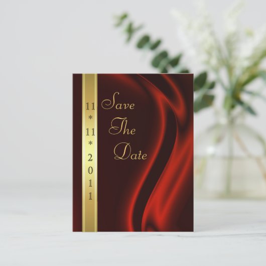 Markies Red Silk Gold Save The Date Briefkaart (Staand voorkant)