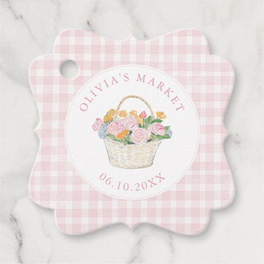 Markt Bruidsfeest Preppy Roze Gingham Bedankjes Labels (Voorkant)