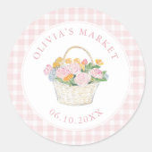 Markt Bruidsfeest Preppy Roze Gingham Ronde Sticker (Voorkant)