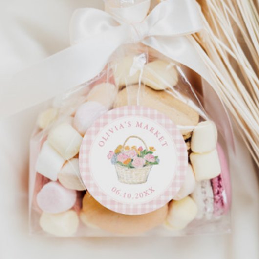 Markt Bruidsfeest Preppy Roze Gingham Ronde Sticker