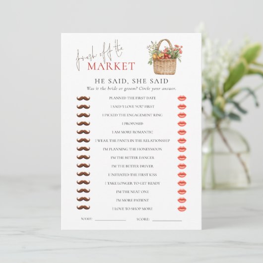 Markt Hij zei dat ze zei Vrijgezellenfeest Game Ka Kaart (Staand voorkant)