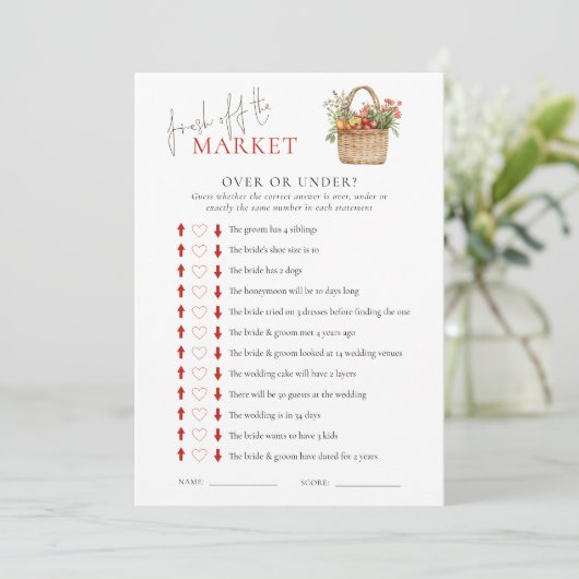 Markt Over of Onder Vrijgezellenfeest Game Kaart (Staand voorkant)