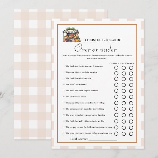 Markt Over of onder vrijgezellenfeest spel Kaart (Voorkant / Achterkant)