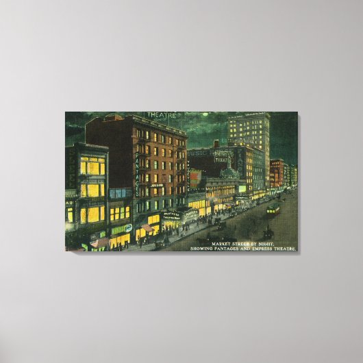 Markt 's nachts, Pantages, Empress Theater Canvas Afdruk (Voorkant)