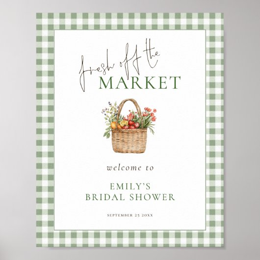 Markt Sage Gingham Welkom Bruidsfeest Poster (Voorkant)