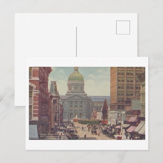  markt straatbeeld, Indianapolis, Indiana Briefkaart (Voorkant / Achterkant)