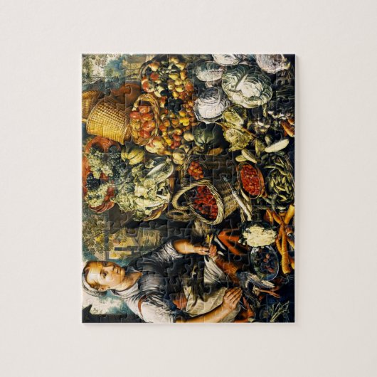 Markt Vrouw met Fruit/Groenten Puzzel met Tin (Verticaal)