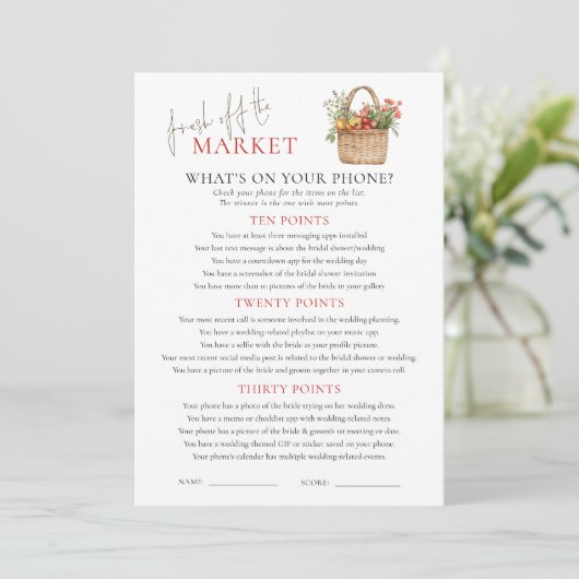 Markt Whats op Telefoon Vrijgezellenfeest Game Kaa Kaart (Staand voorkant)