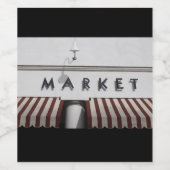 Marktbord met gestreepte luifel wijn etiket (Enkel label)