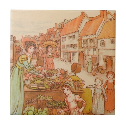 marktdag kruidenierswaren voedselkraam tegeltje (Voorkant)