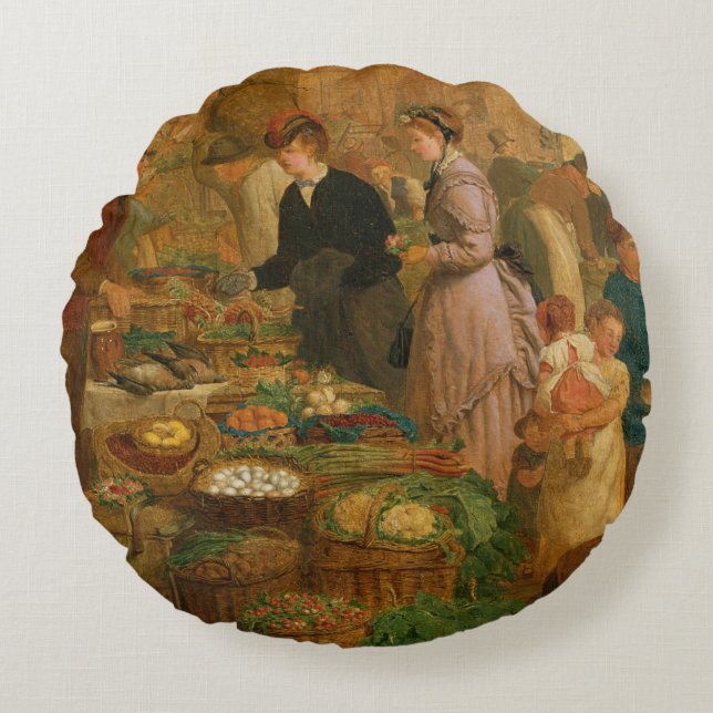 Marktdag Rond Kussen (Voorkant)