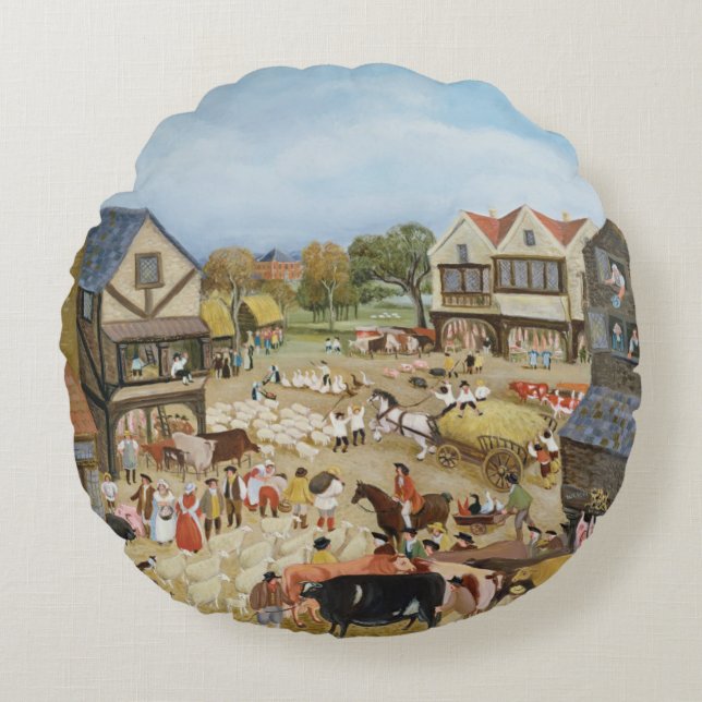 Marktdag Rond Kussen (Voorkant)