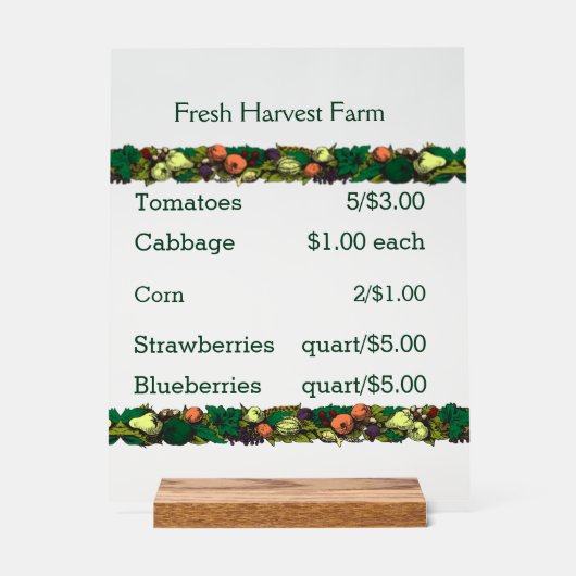 Marktprijslijst voor  grensboeren acryl bord (Voorkant)