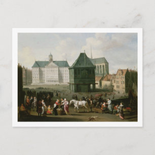 Marktscène voor het Dam-paleis in Amsterdam Briefkaart