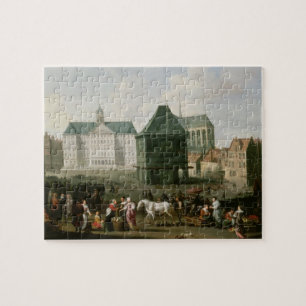 Marktscène voor het Dam-paleis in Amsterdam Legpuzzel