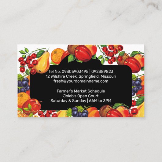 Marktseizoen van Orchard Farmer is bedoeld voor be Visitekaartje (Achterkant)