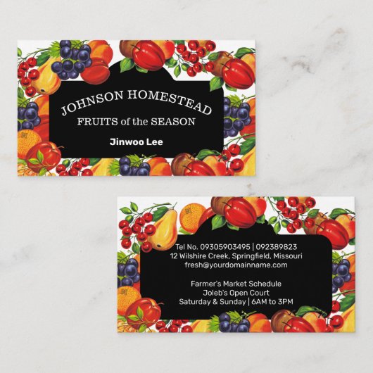 Marktseizoen van Orchard Farmer is bedoeld voor be Visitekaartje (Voorkant / Achterkant)