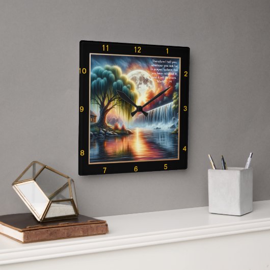 Markus 11:24 Geloofsklok: Gepersonaliseerd gebed Vierkante Klok (Kantoor)