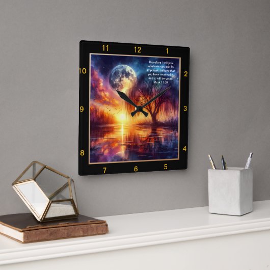 Markus 11:24 Geloofsuitdrukking: gepersonaliseerd  Vierkante Klok (Kantoor)